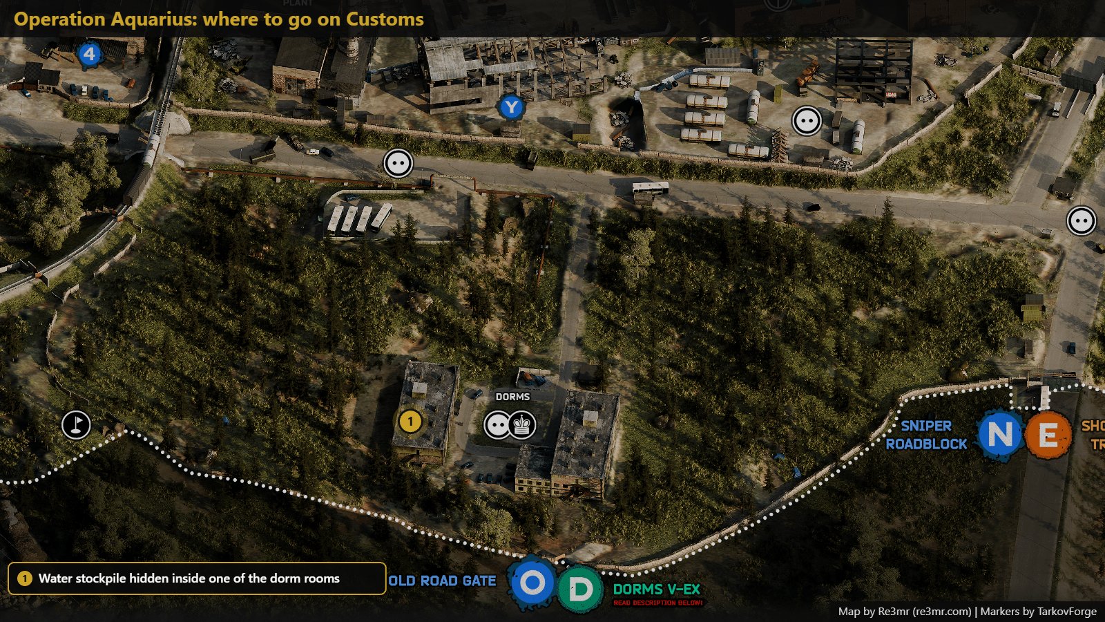 Location on Customs: Water stockpile hidden inside one of the dorm rooms. Map by Re3mr.