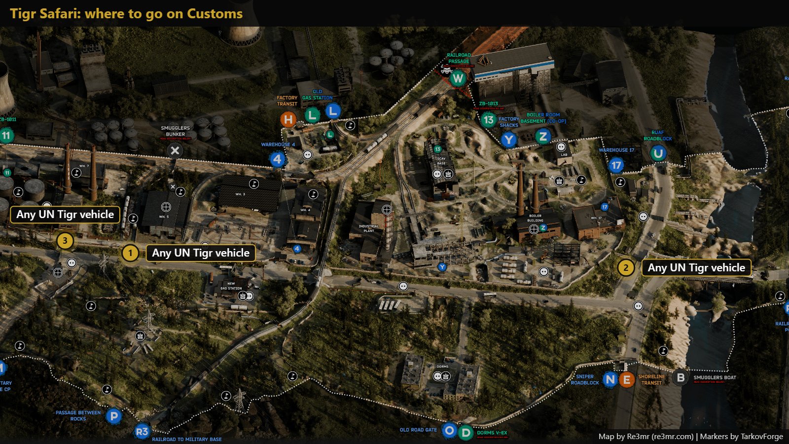 All 3 locations on Customs: Any UN Tigr vehicle; Any UN Tigr vehicle; Any UN Tigr vehicle. Map by Re3mr.