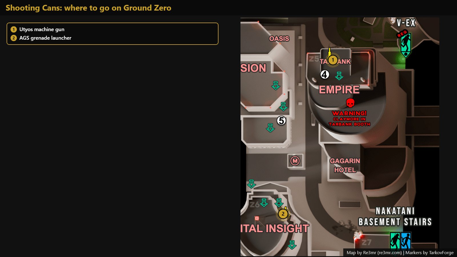 All 2 locations on Ground Zero: Utyos machine gun; AGS grenade launcher. Map by Re3mr.