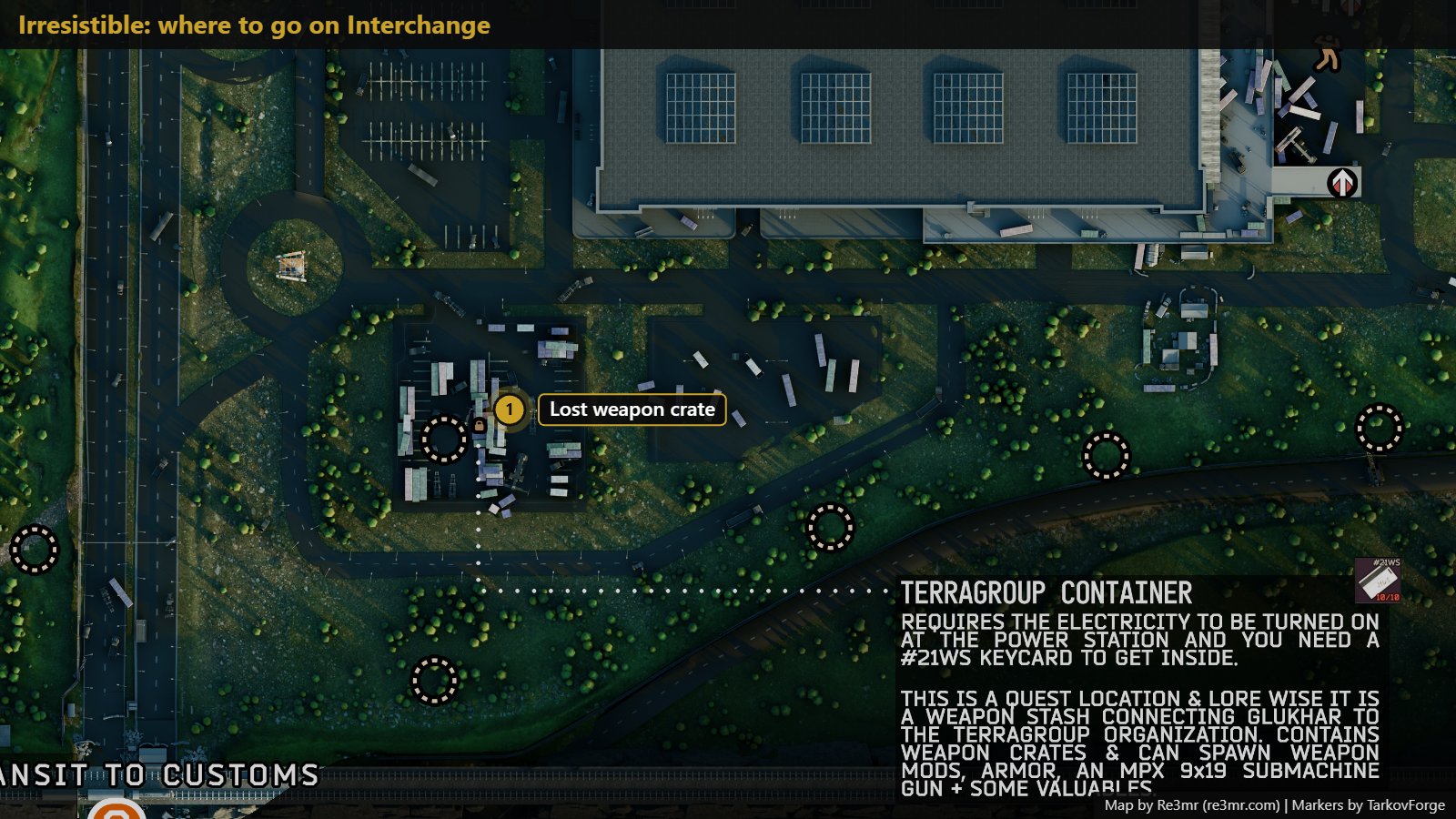 Location on Interchange: Lost weapon crate. Map by Re3mr.