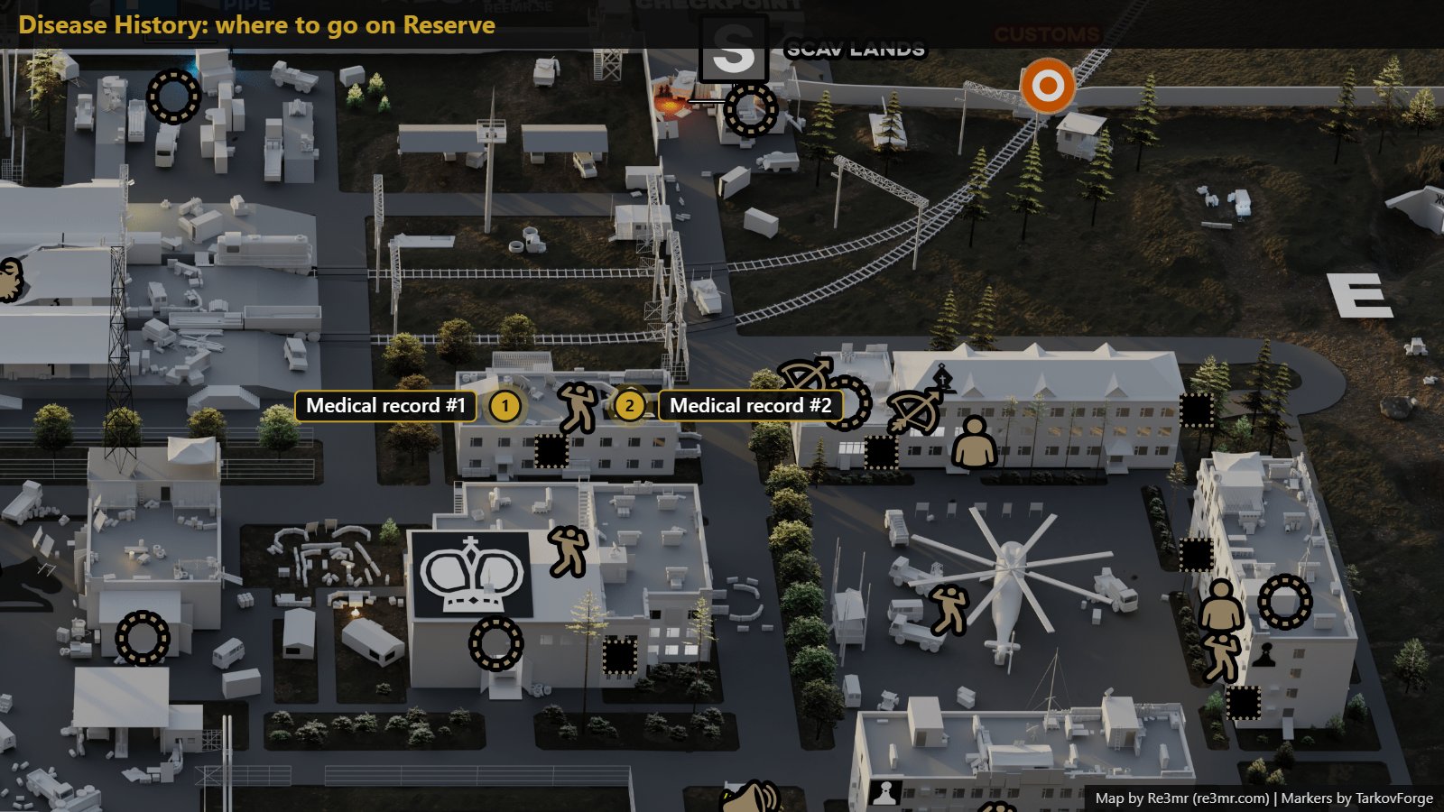All 2 locations on Reserve: Medical record #1; Medical record #2. Map by Re3mr.