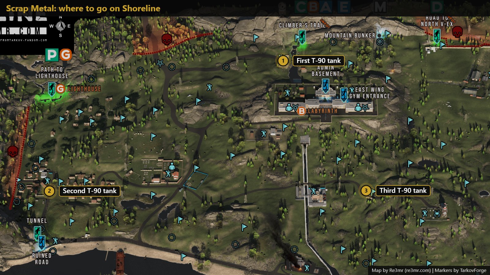 All 3 locations on Shoreline: First T-90 tank; Second T-90 tank; Third T-90 tank. Map by Re3mr.