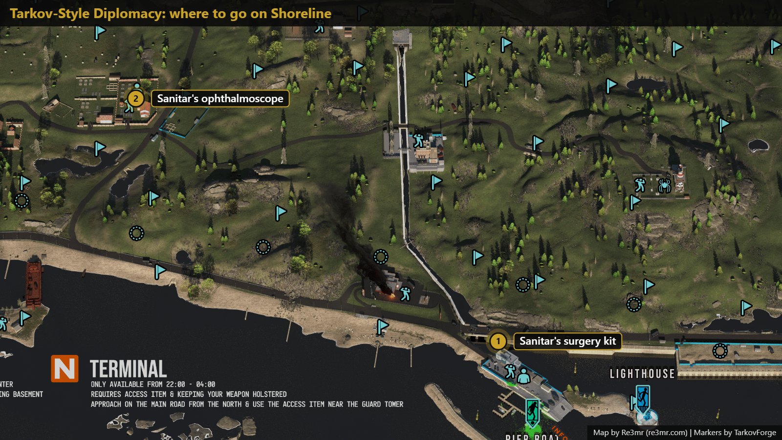 All 2 locations on Shoreline: Sanitar's surgery kit; Sanitar's ophthalmoscope. Map by Re3mr.