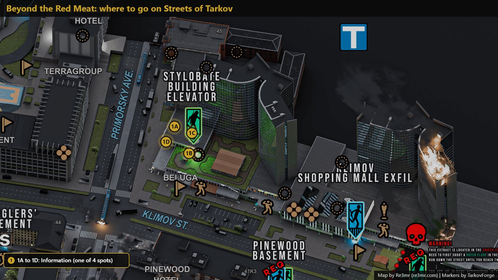 Location on Streets of Tarkov: Information (one of 4 spots). Map by Re3mr.