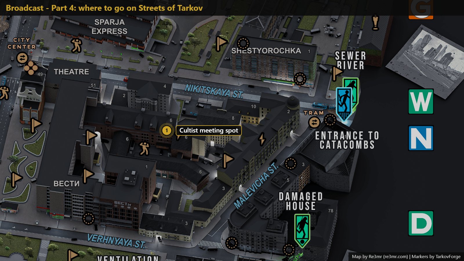 Location on Streets of Tarkov: Cultist meeting spot. Map by Re3mr.