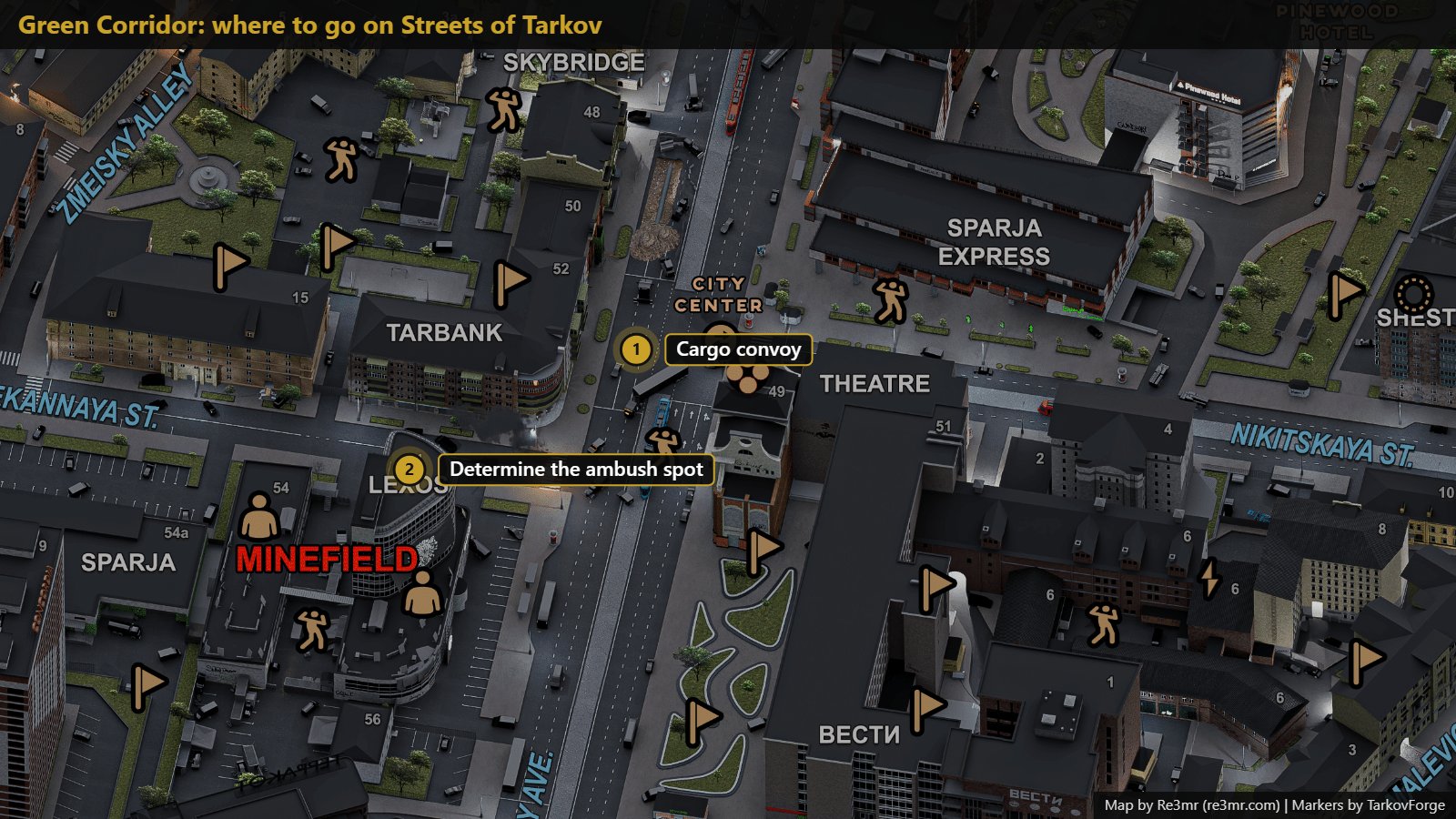All 2 locations on Streets of Tarkov: Cargo convoy; Determine the ambush spot. Map by Re3mr.