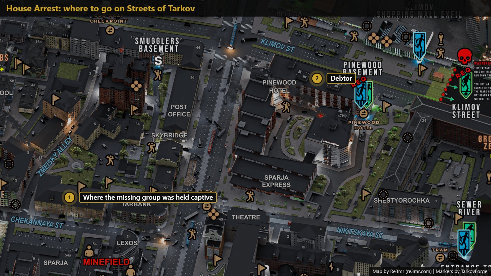 All 2 locations on Streets of Tarkov: Where the missing group was held captive; Debtor. Map by Re3mr.