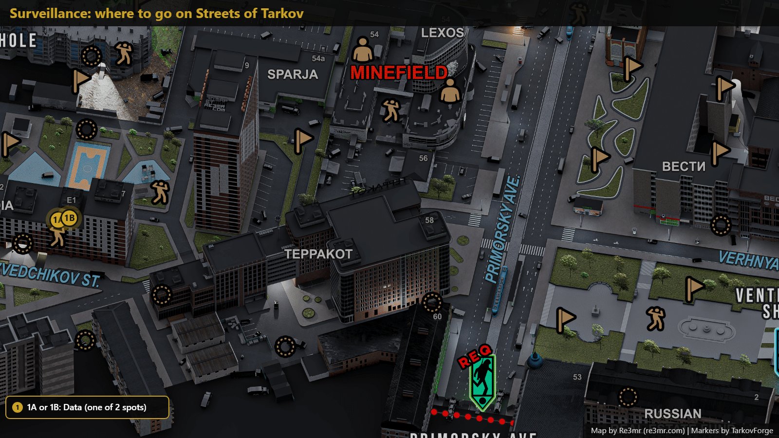 Location on Streets of Tarkov: Data (one of 2 spots). Map by Re3mr.
