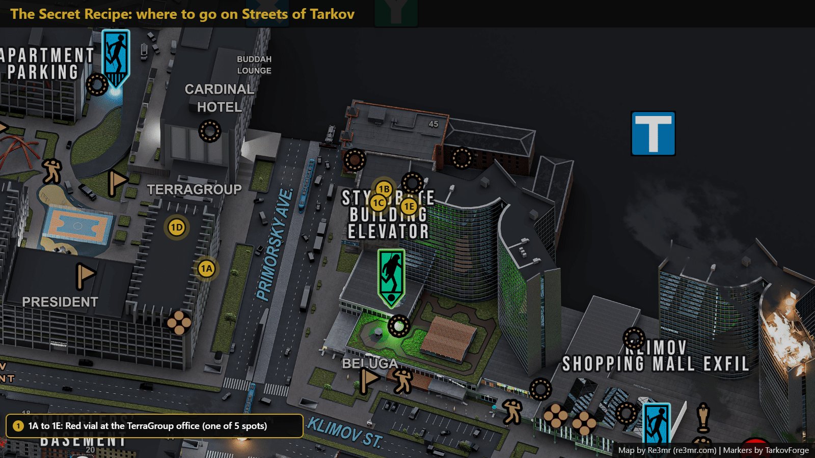 Location on Streets of Tarkov: Red vial at the TerraGroup office (one of 5 spots). Map by Re3mr.