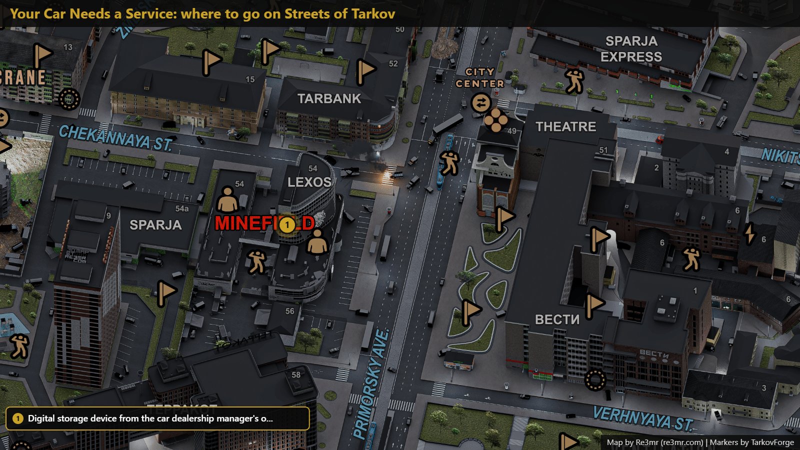 Location on Streets of Tarkov: Digital storage device from the car dealership manager's o.... Map by Re3mr.