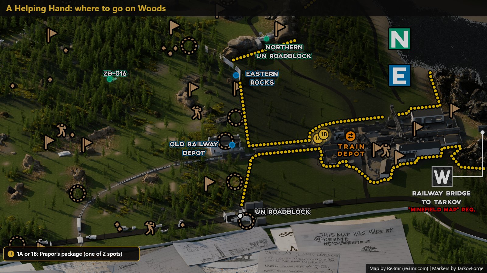 Location on Woods: Prapor's package (one of 2 spots). Map by Re3mr.