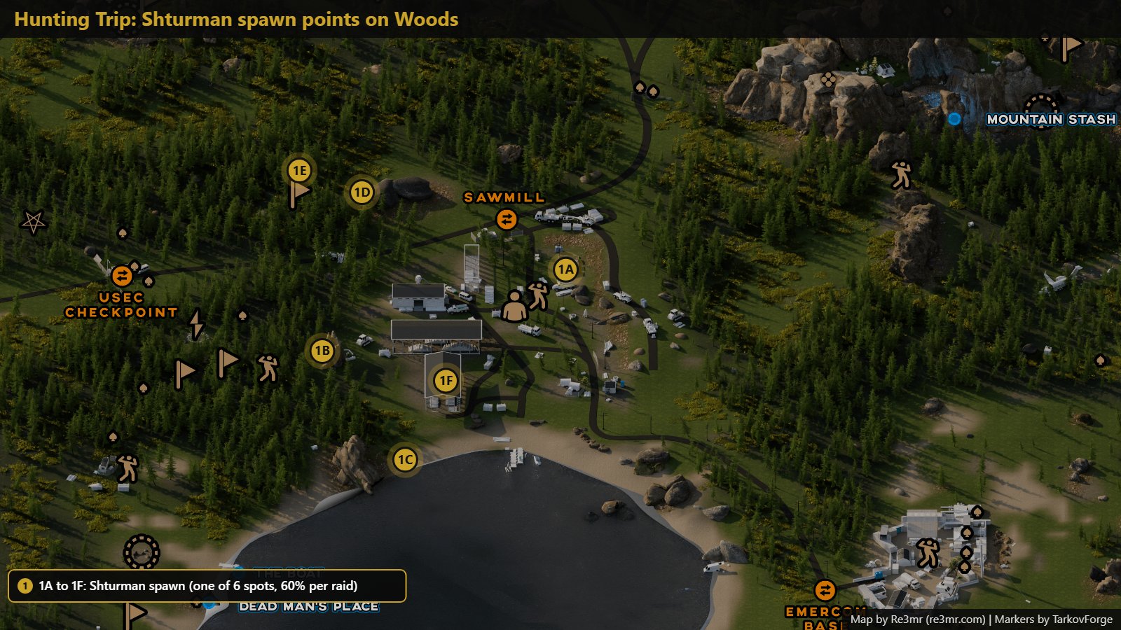 Where Shturman can spawn on Woods. Map by Re3mr.