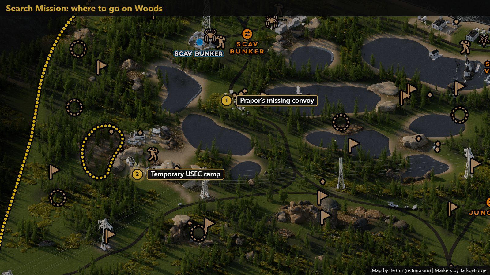 All 2 locations on Woods: Prapor's missing convoy; Temporary USEC camp. Map by Re3mr.
