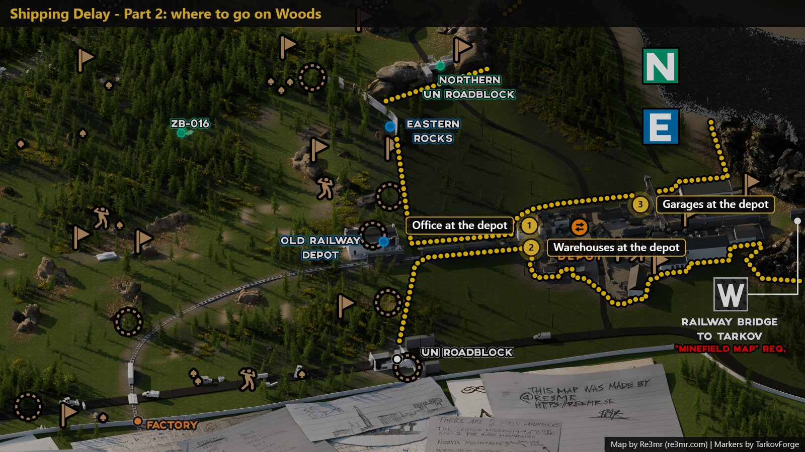 All 3 locations on Woods: Office at the depot; Warehouses at the depot; Garages at the depot. Map by Re3mr.
